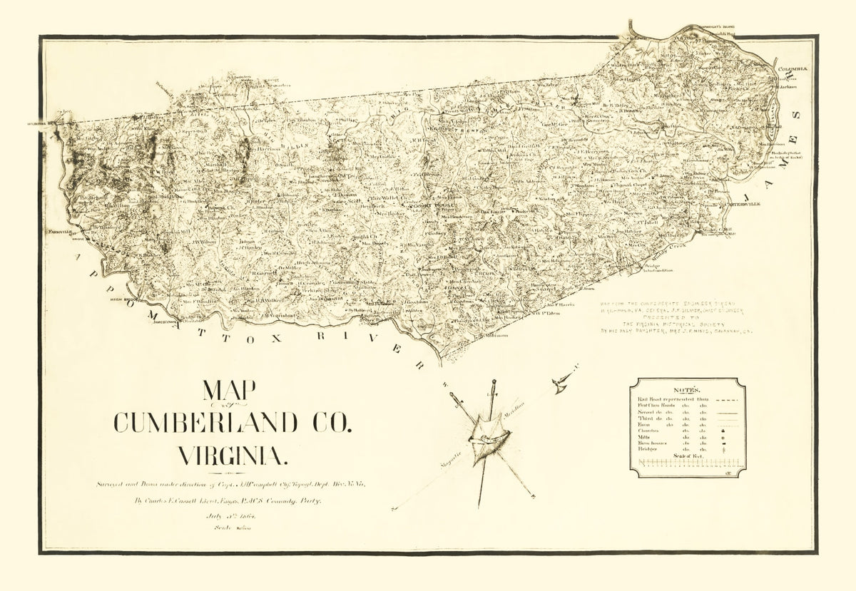 Preview of Vintage Map of Cumberland County, Virginia 1864