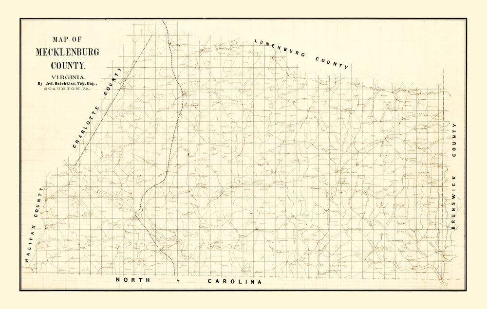 Vintage Map of Mecklenburg County, Virginia 1860 print style example