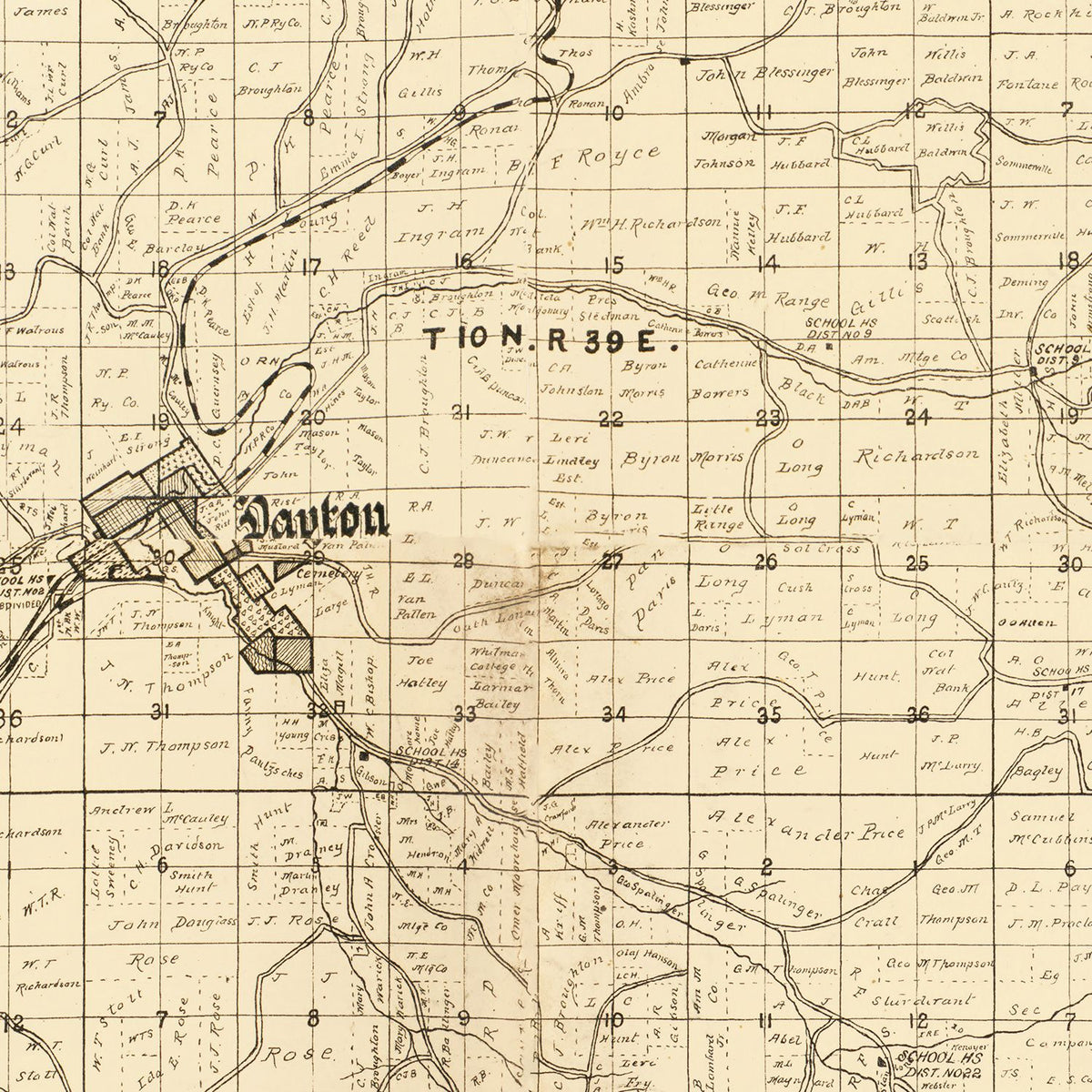 Restored historic details from the 1900 county map of Columbia County, Washington