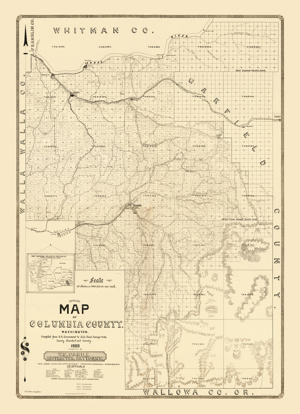 Vintage Map of Columbia County, Washington 1900 print style example
