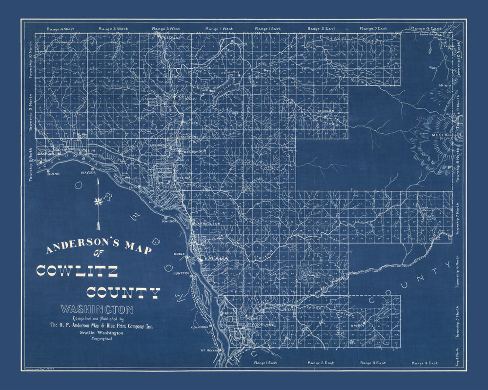Vintage Map of Cowlitz County, Washington 1897 print style example