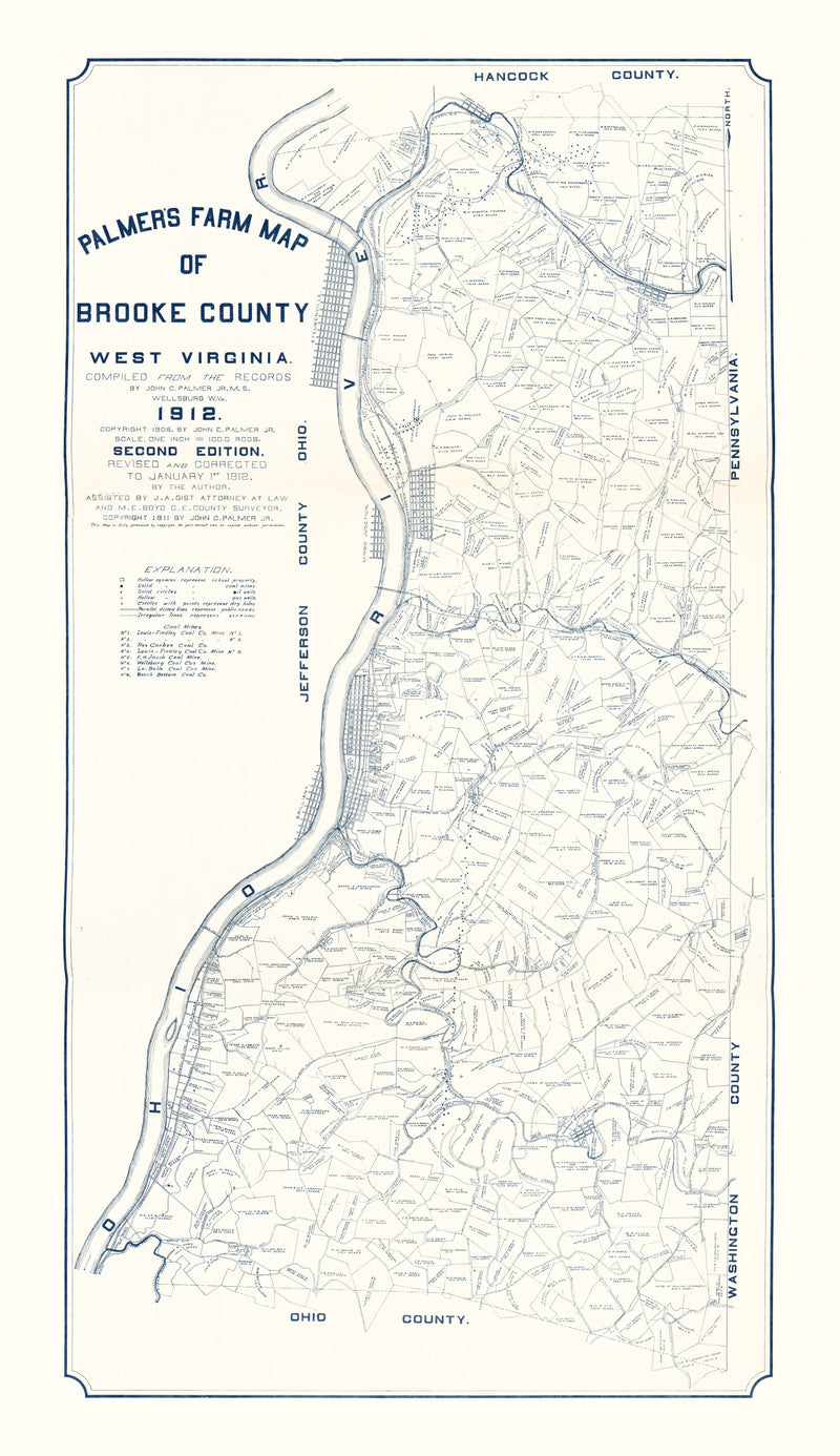 Size comparison using Vintage Map of Brooke County, West Virginia 1912