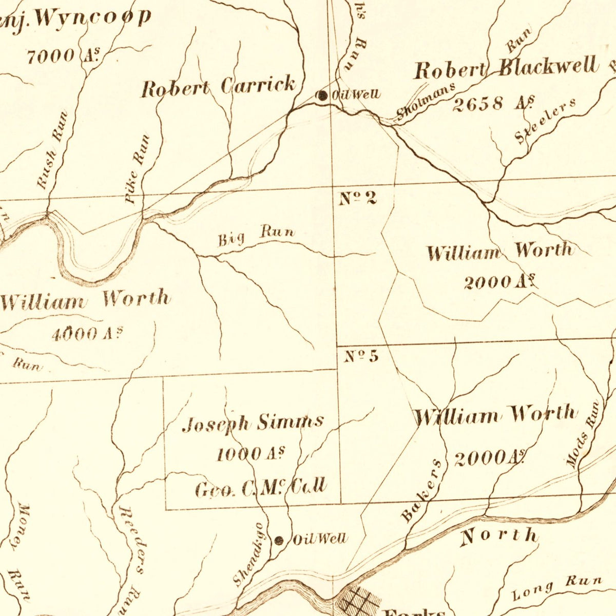 Restored historic details from the 1865 county map of Wetzel County, West Virginia