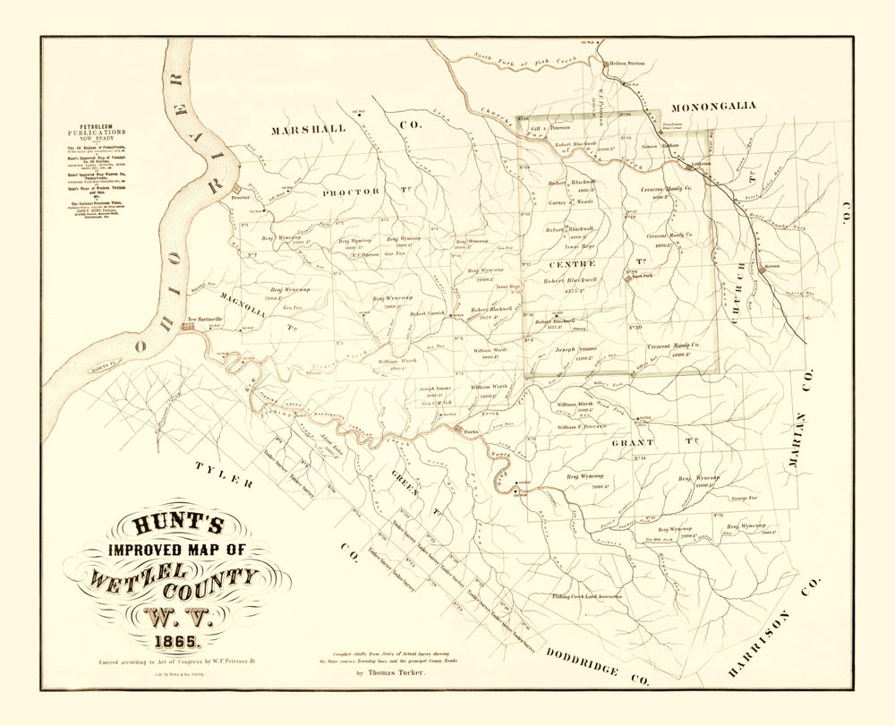 Vintage Map of Wetzel County, West Virginia 1865 print style example