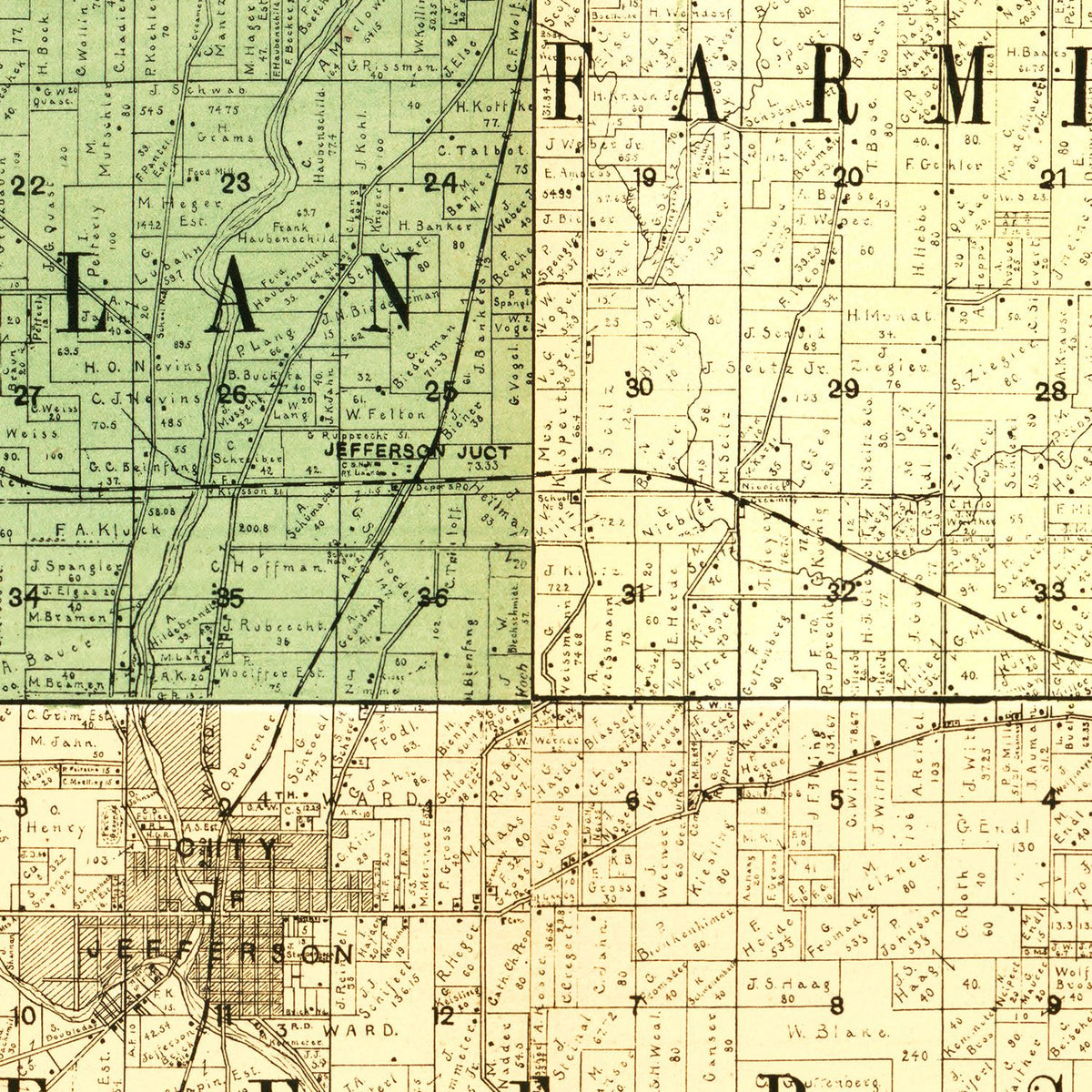 Restored historic details from the 1900 county map of Jefferson County, Wisconsin