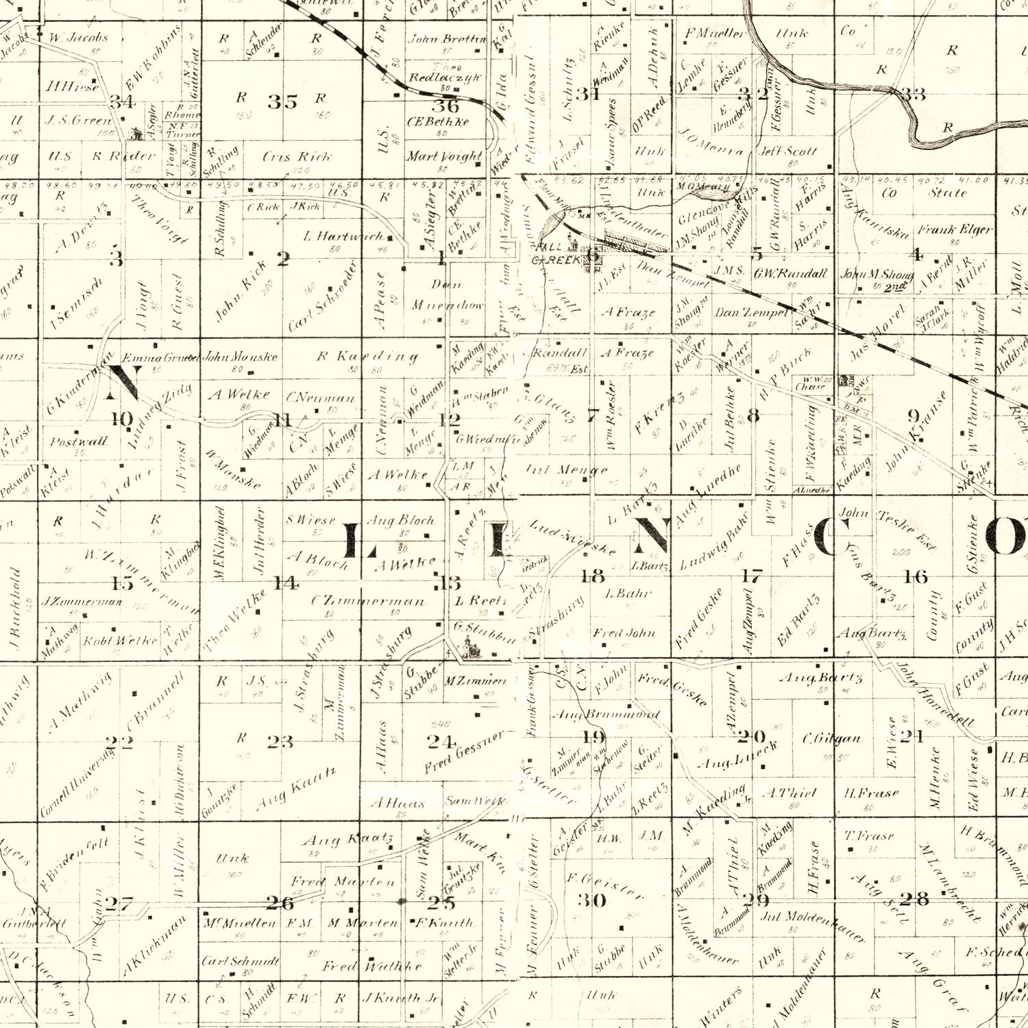 Restored historic details from the 1878 county map of Eau Claire County, Wisconsin
