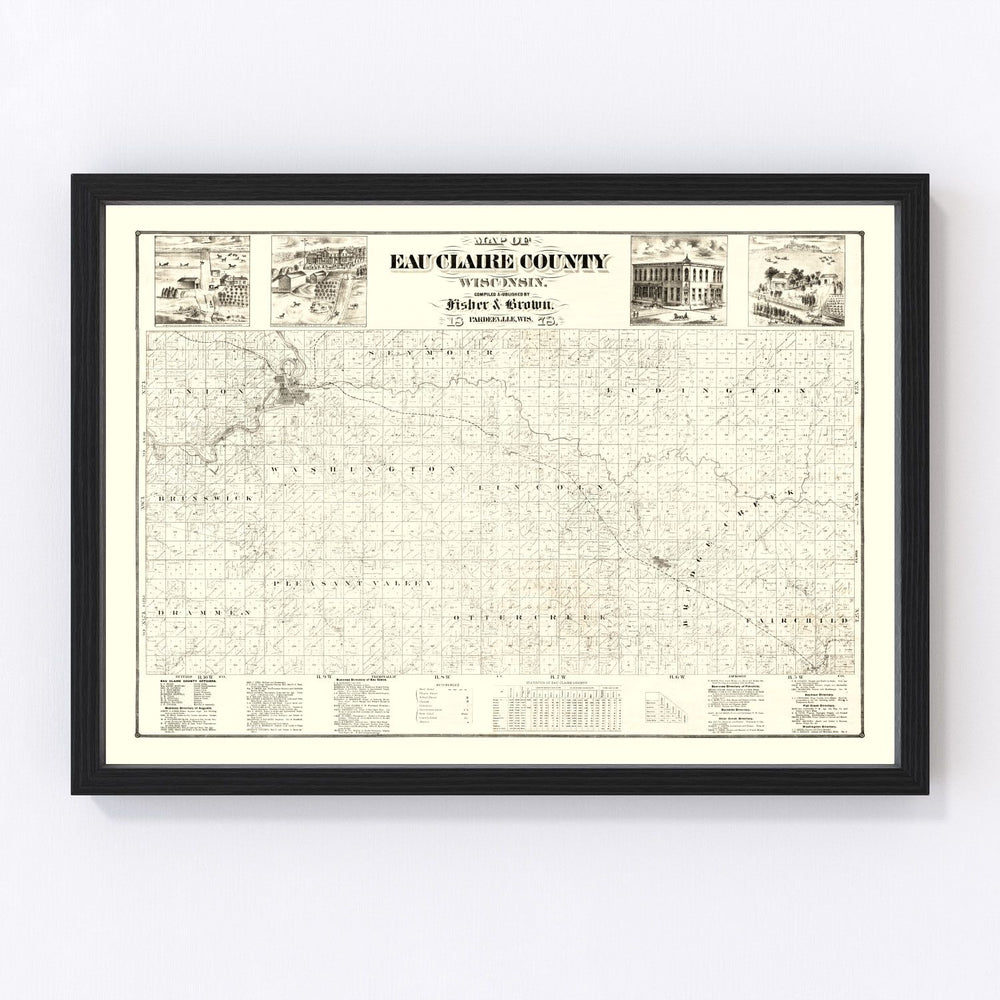 Eau Claire County Vintage Map 1878