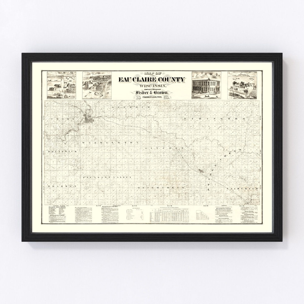 Eau Claire County Vintage Map 1878