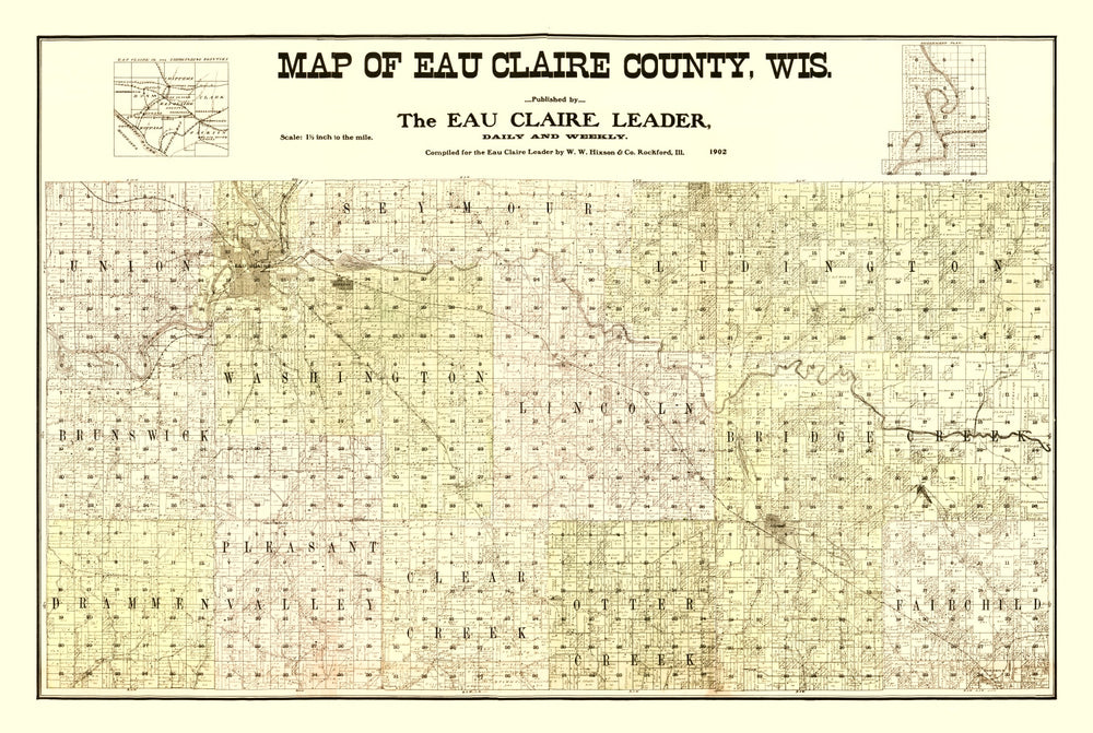 Vintage Map of Eau Claire County, Wisconsin 1902 print style example