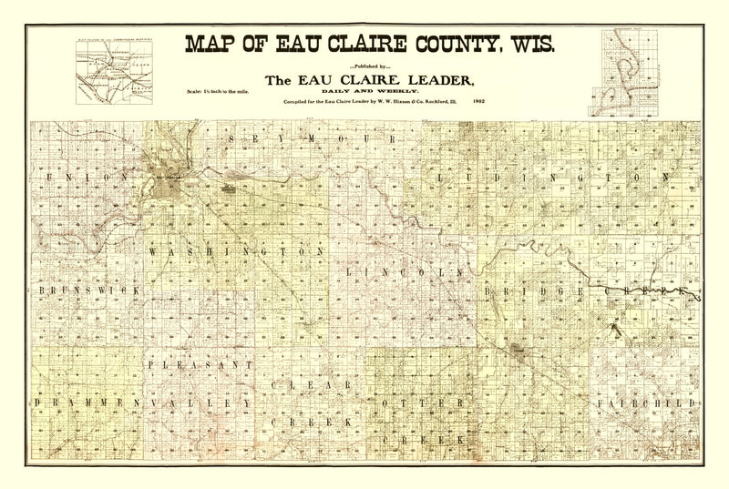 Size comparison using Vintage Map of Eau Claire County, Wisconsin 1902