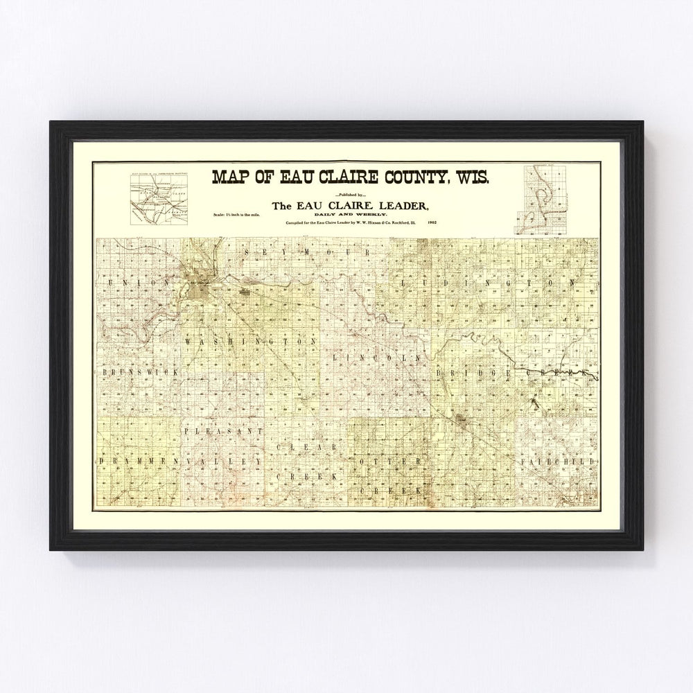 Eau Claire County Vintage Map 1902