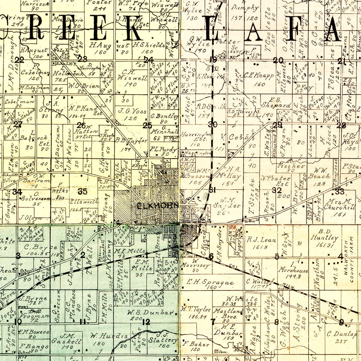 Restored historic details from the 1900 county map of Walworth County, Wisconsin