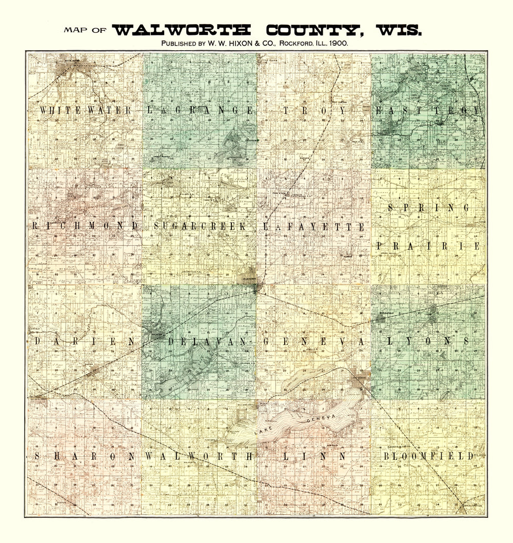 Vintage Map of Walworth County, Wisconsin 1900 print style example