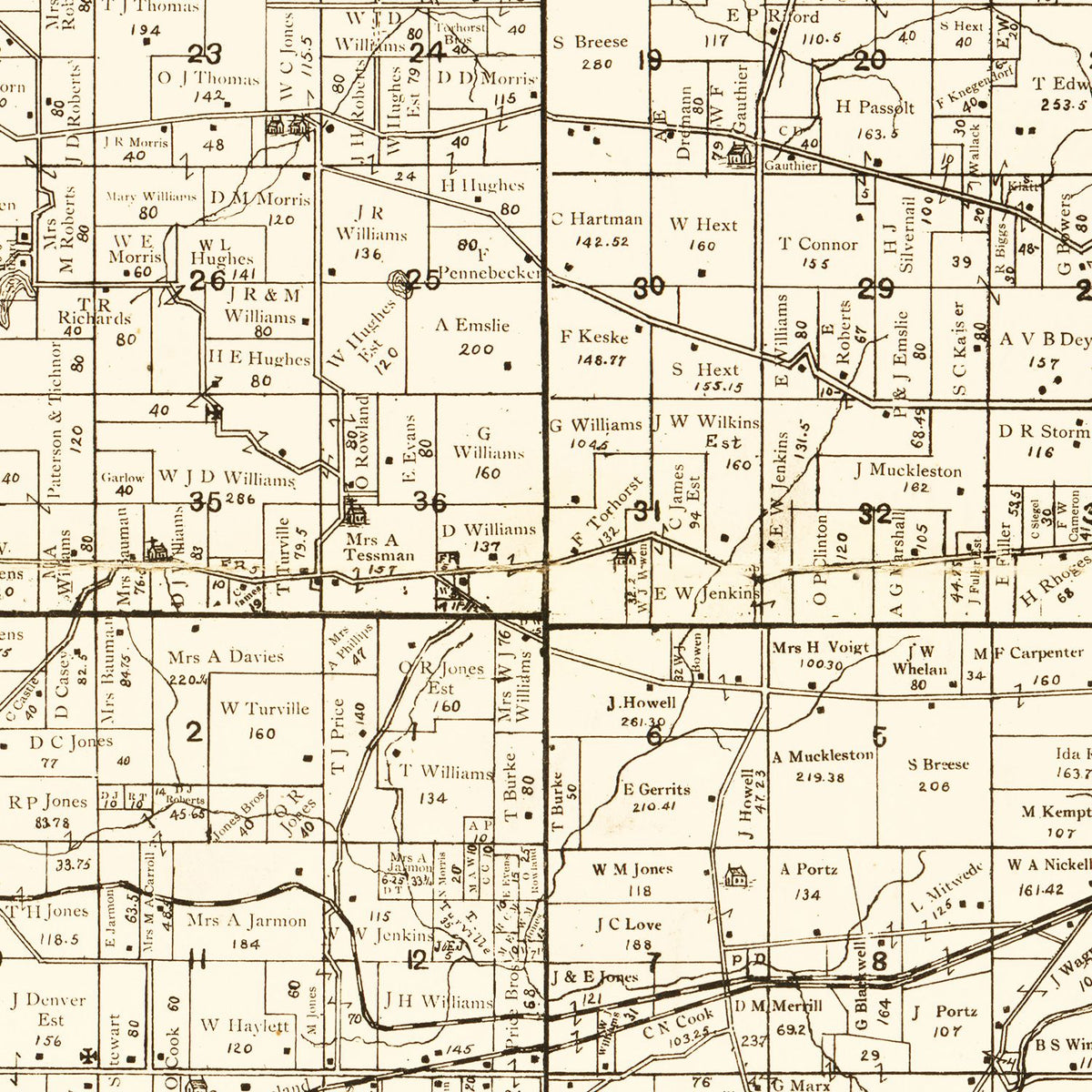 Restored historic details from the 1873 county map of Waukesha County, Wisconsin