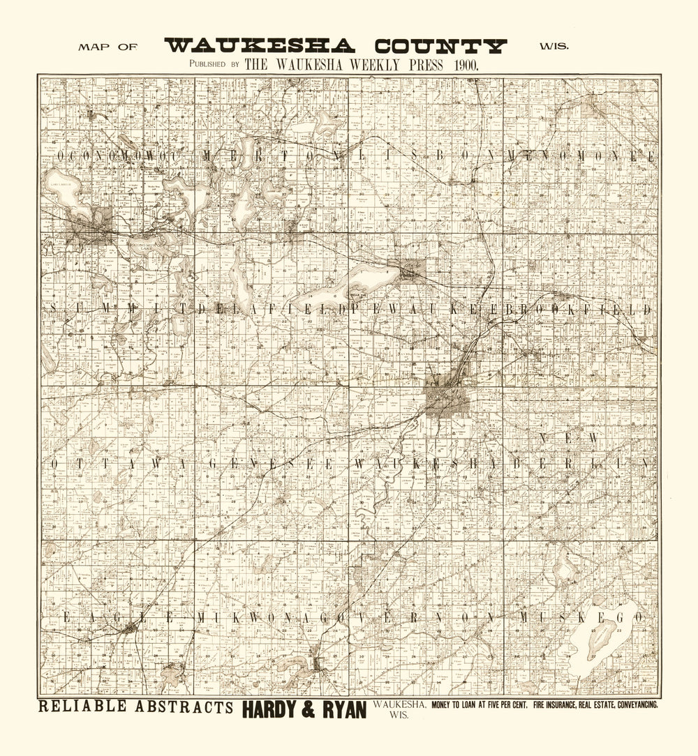 Vintage Map of Waukesha County, Wisconsin 1873 print style example