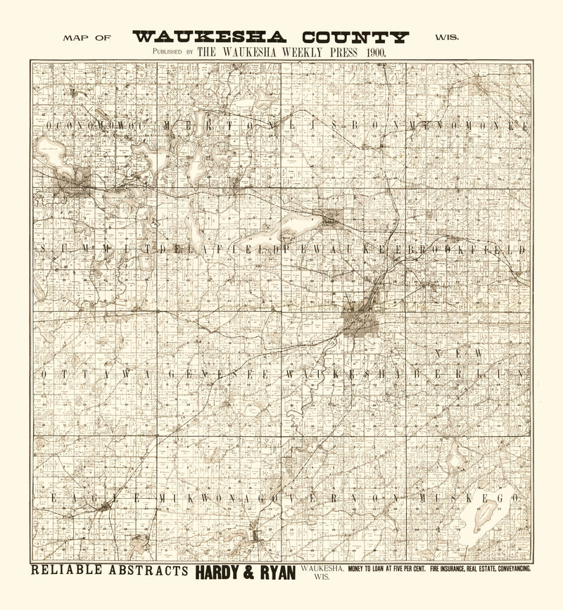 Size comparison using Vintage Map of Waukesha County, Wisconsin 1873
