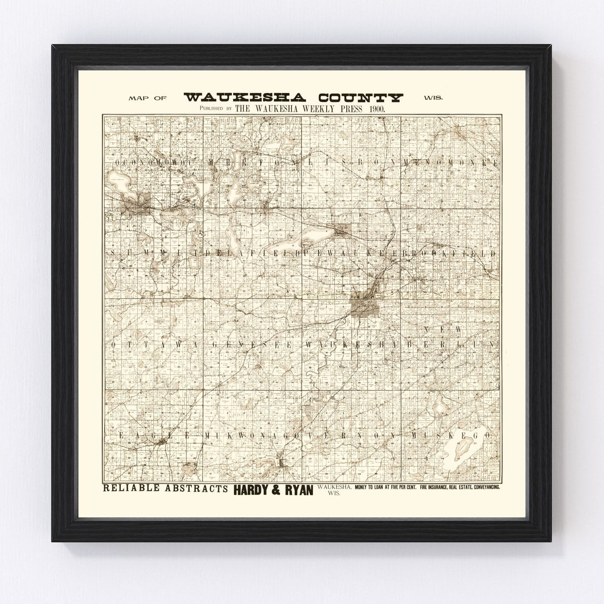 Waukesha County Vintage Map 1873