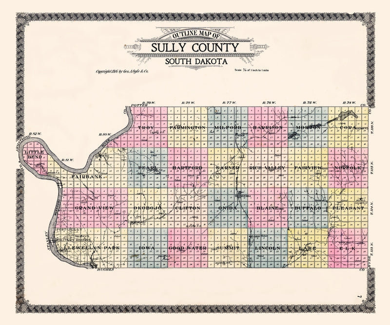 Size comparison using Vintage Map of Sully County, South Dakota 1916