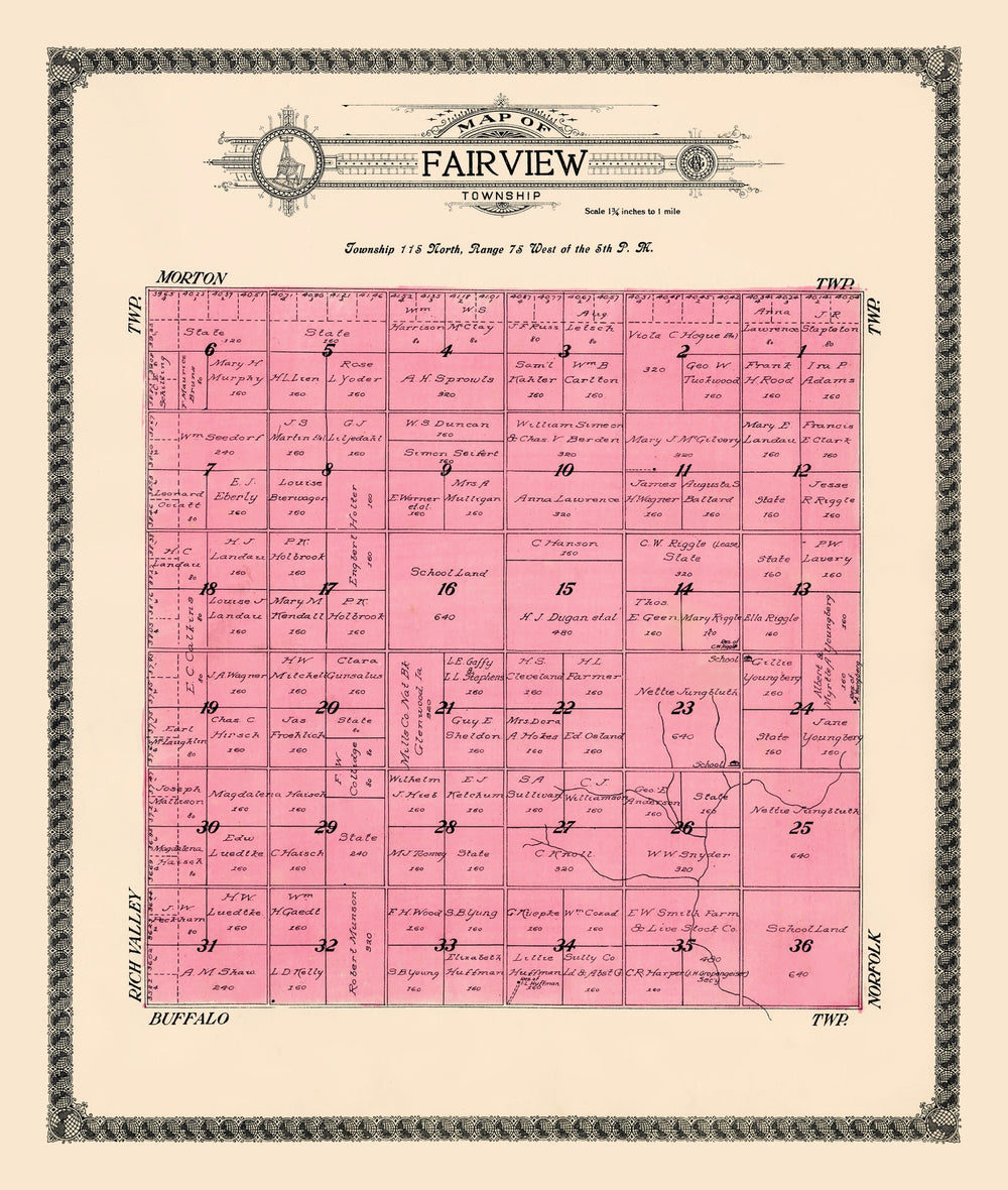 Vintage Map of Fairview Township, Sully County, South Dakota 1916 print style example