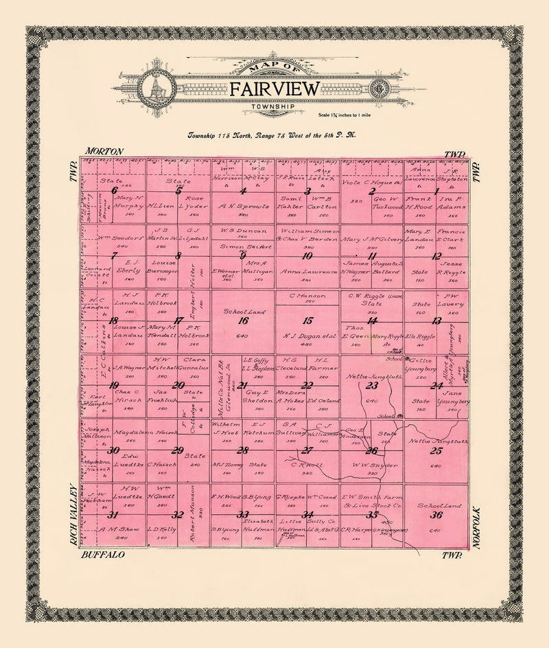 Size comparison using Vintage Map of Fairview Township, Sully County, South Dakota 1916