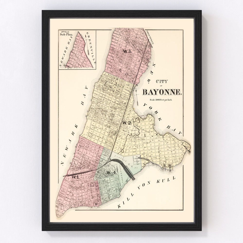 Bayonne Vintage Map 1873