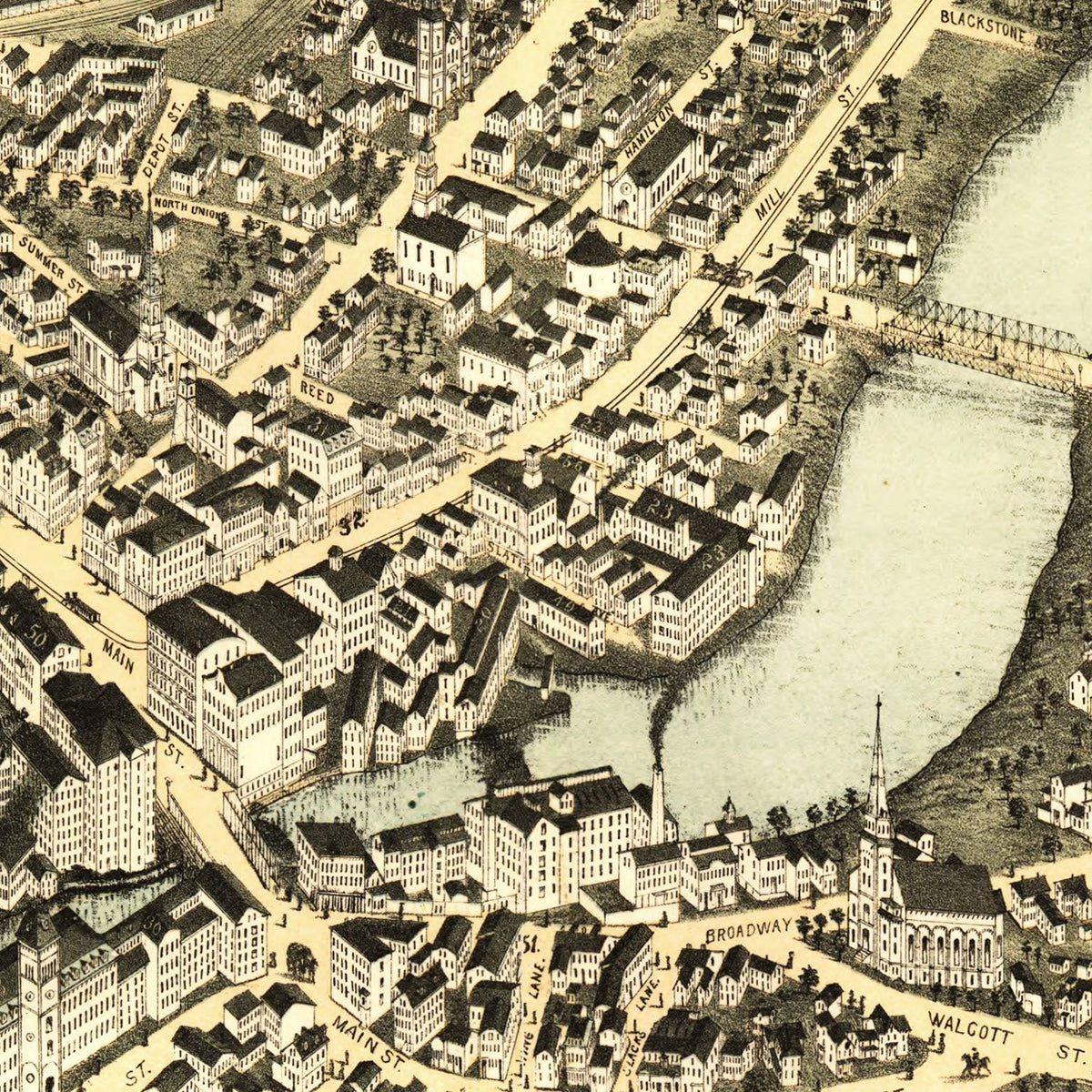Restored historic details from the 1877 city map of Pawtucket, Rhode Island
