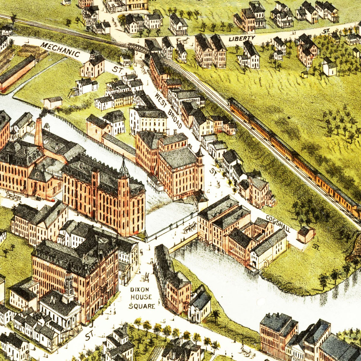 Restored historic details from the 1877 city map of Westerly, Rhode Island