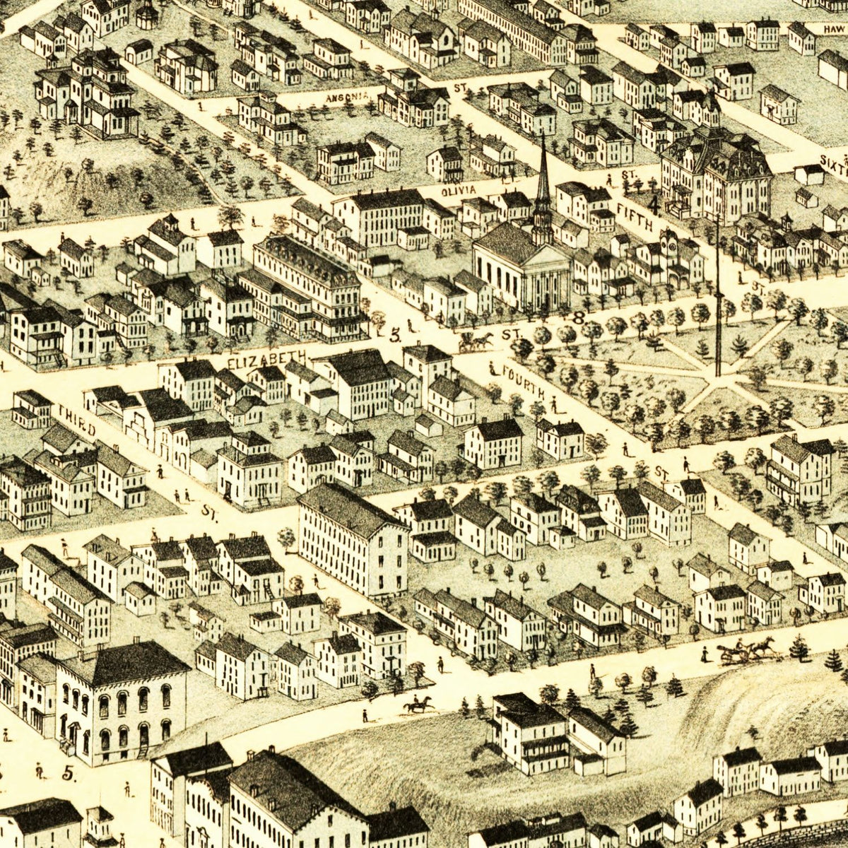 Restored historic details from the 1876 city map of Birmingham, Connecticut