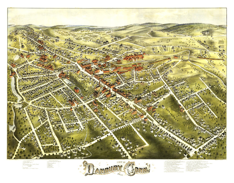 Size comparison using Vintage Map of Danbury, Connecticut 1875