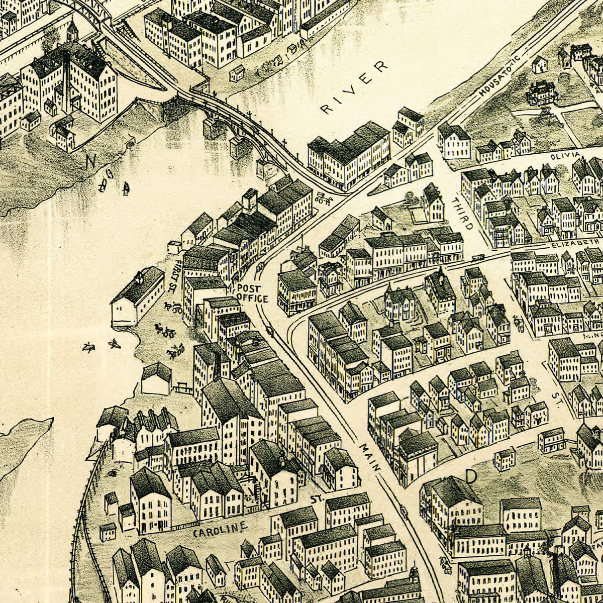 Restored historic details from the 1898 city map of Derby, Connecticut