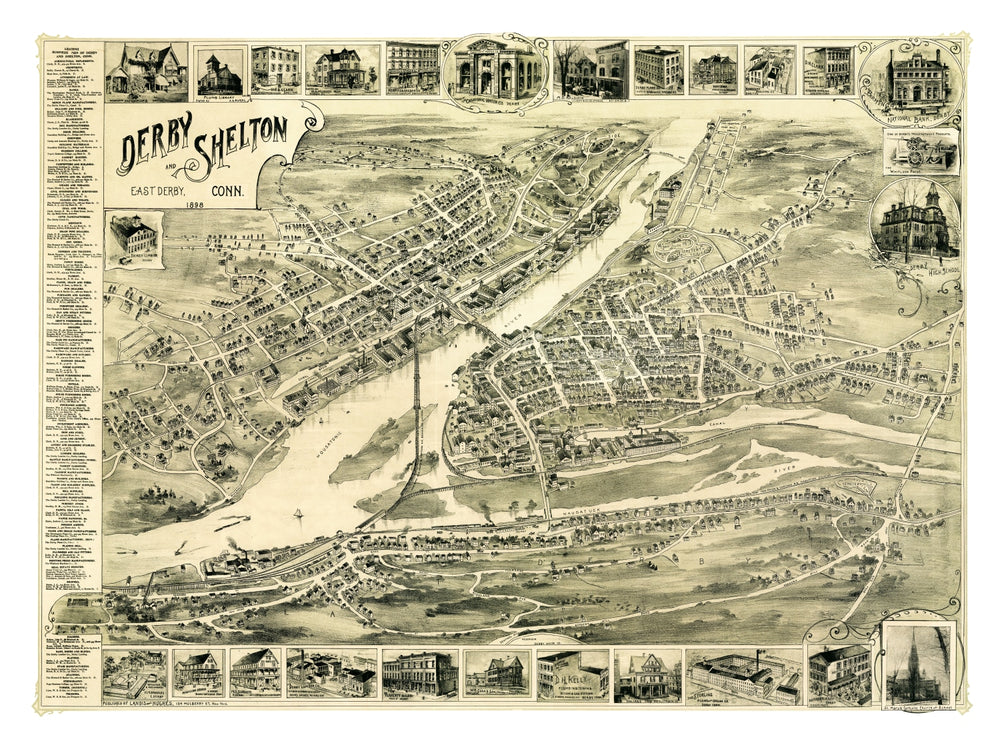 Vintage Map of Derby, Connecticut 1898 print style example