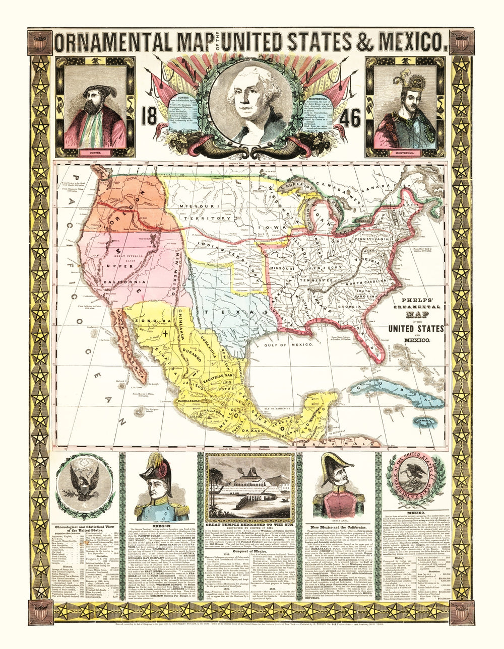 Vintage Map of Mexico And United States 1846 print style example