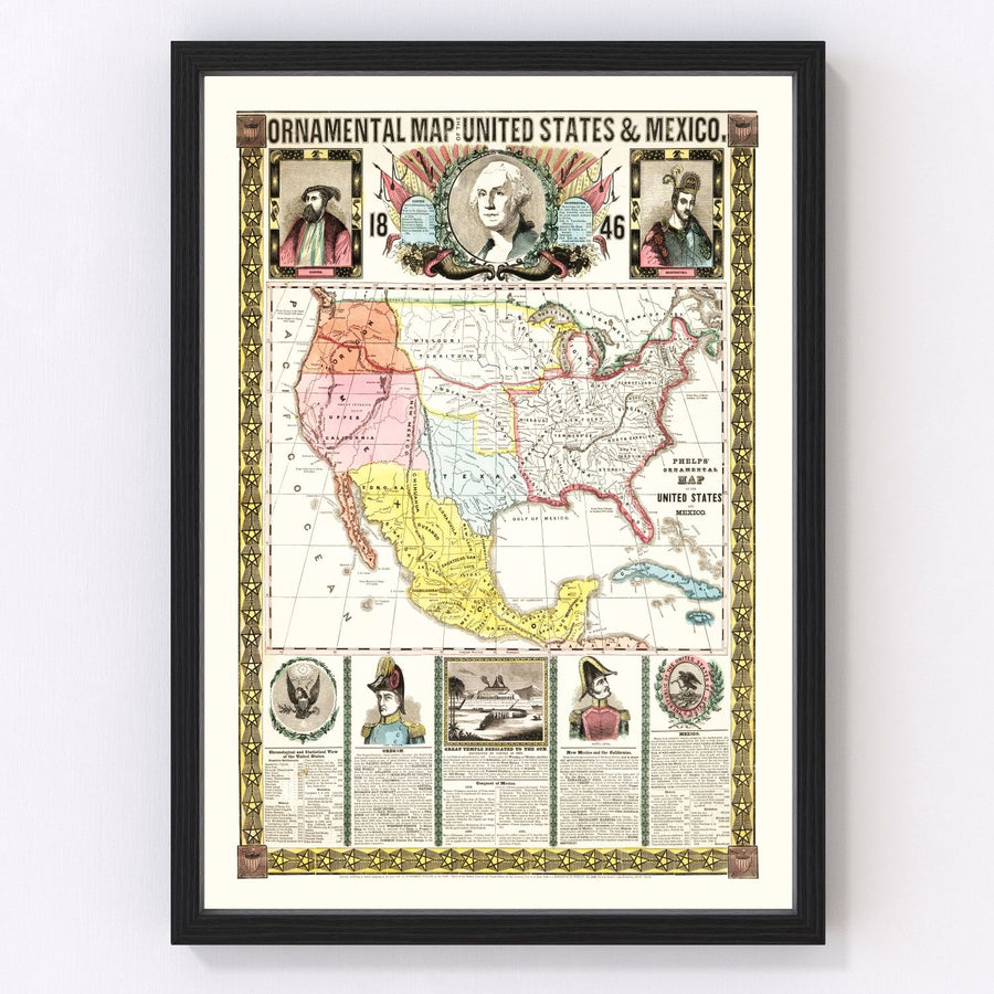 Mexico, United States Vintage Map 1846