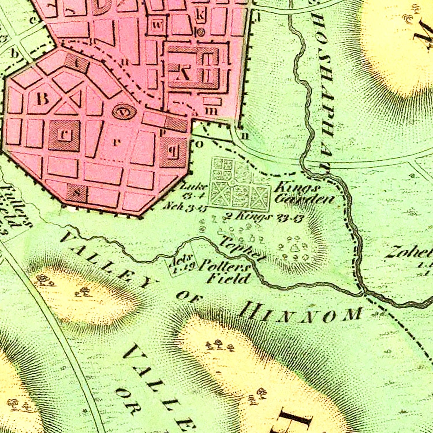 Restored historic details from the 1831 city map of Jerusalem