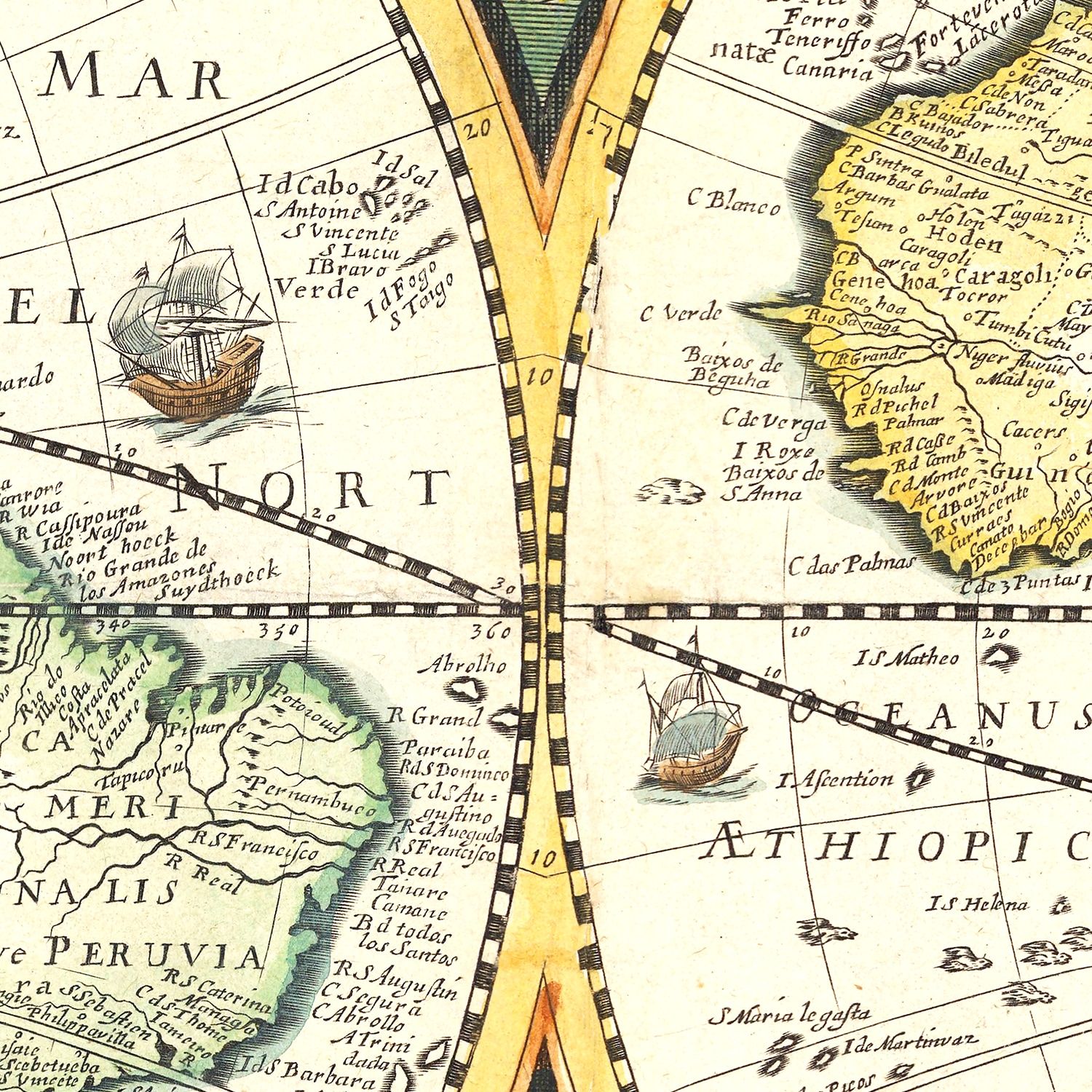 Restored historic details from the 1642 world map of County