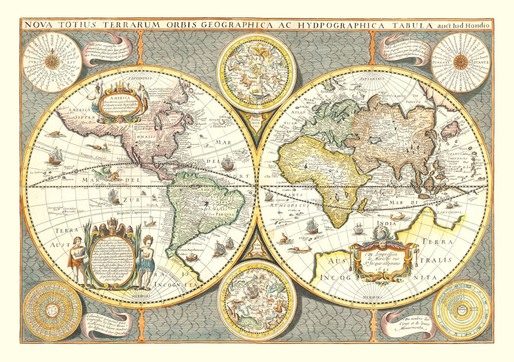 Vintage World Map 1642 print style example
