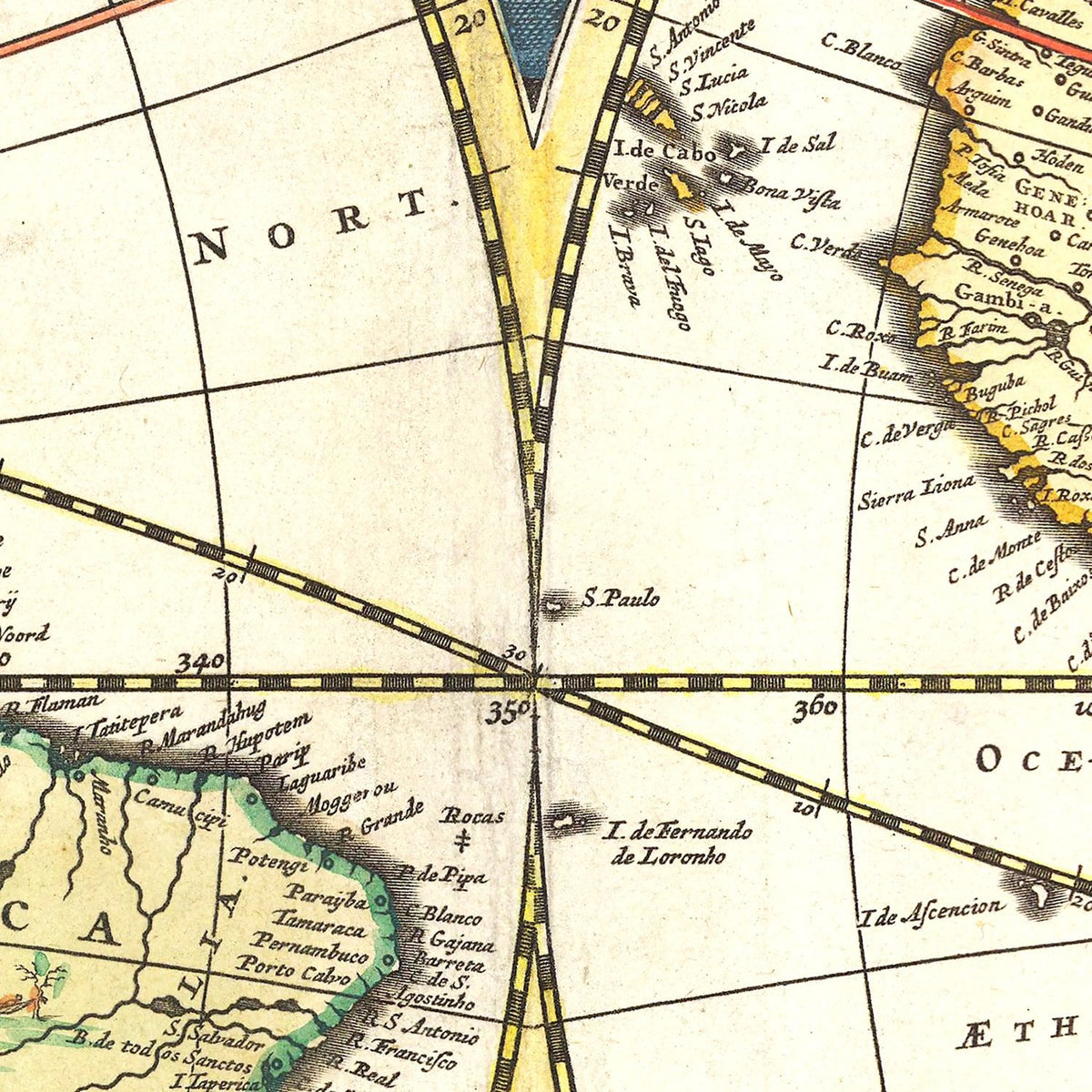 Restored historic details from the 1690 world map of County