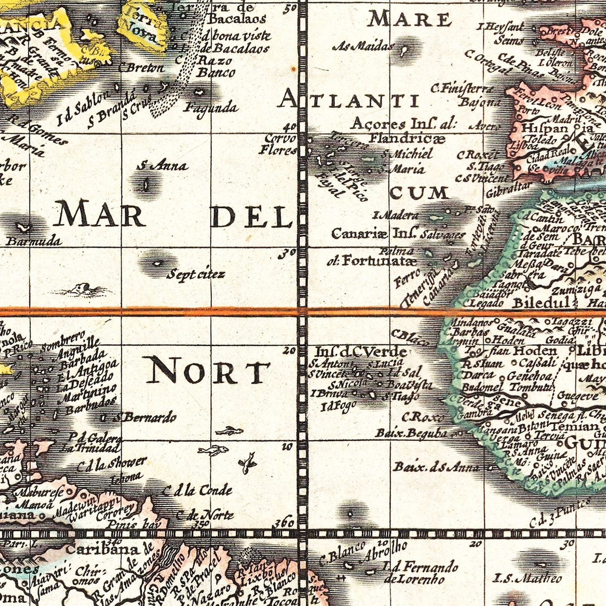 Restored historic details from the 1652 world map of County