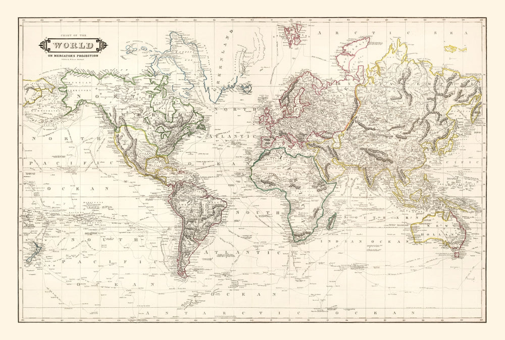 Vintage World Map 1841 print style example