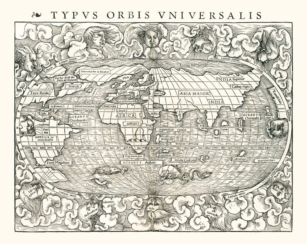 Vintage World Map 1540 print style example