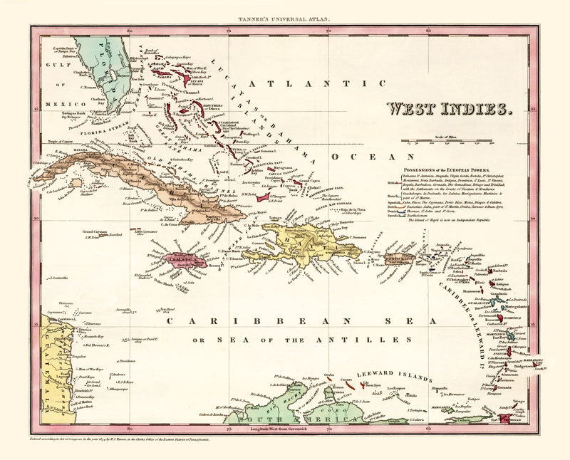 Size comparison using Vintage Map of West Indies 1834