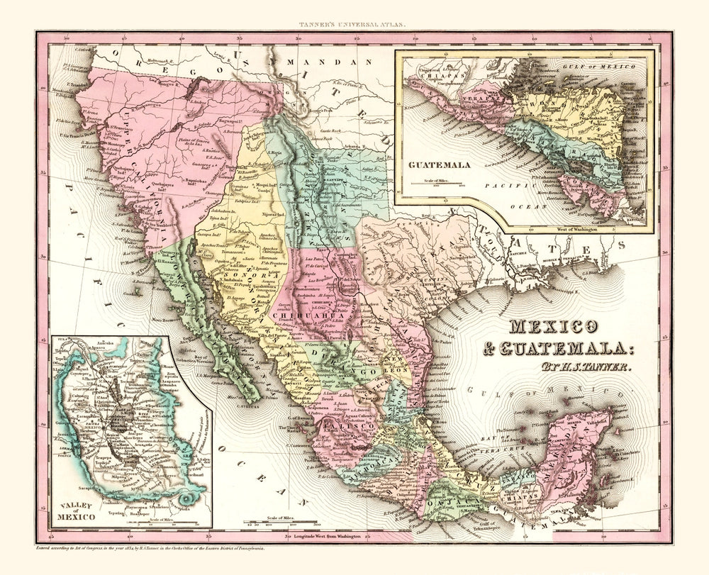 Vintage Map of Mexico And Guatemala 1834 print style example