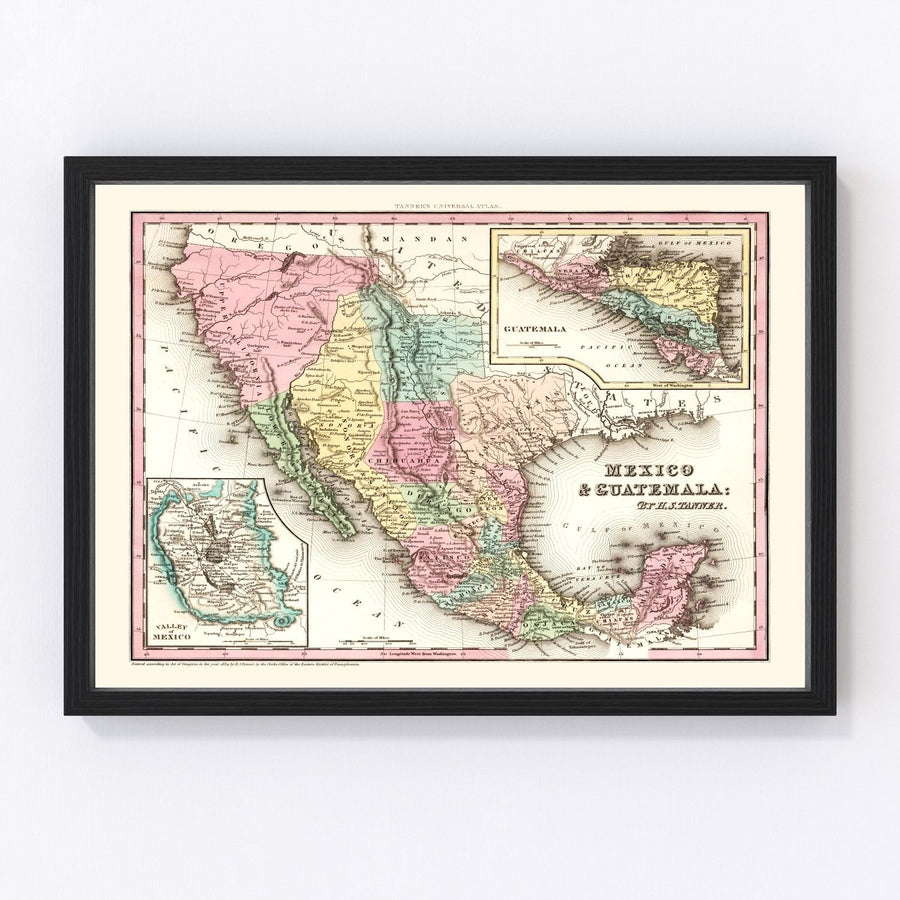 Mexico, Guatemala Vintage Map 1834