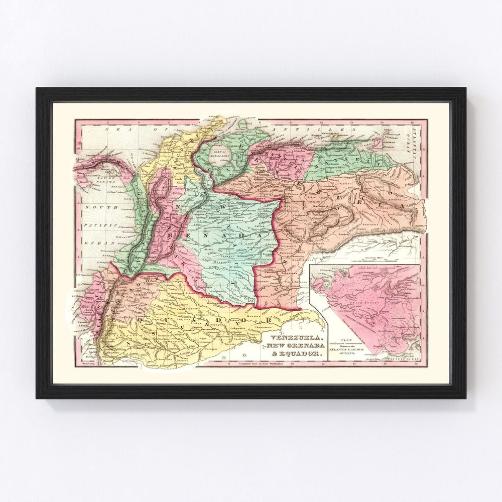 Colombia, Venezuela, Ecuador Vintage Map 1842