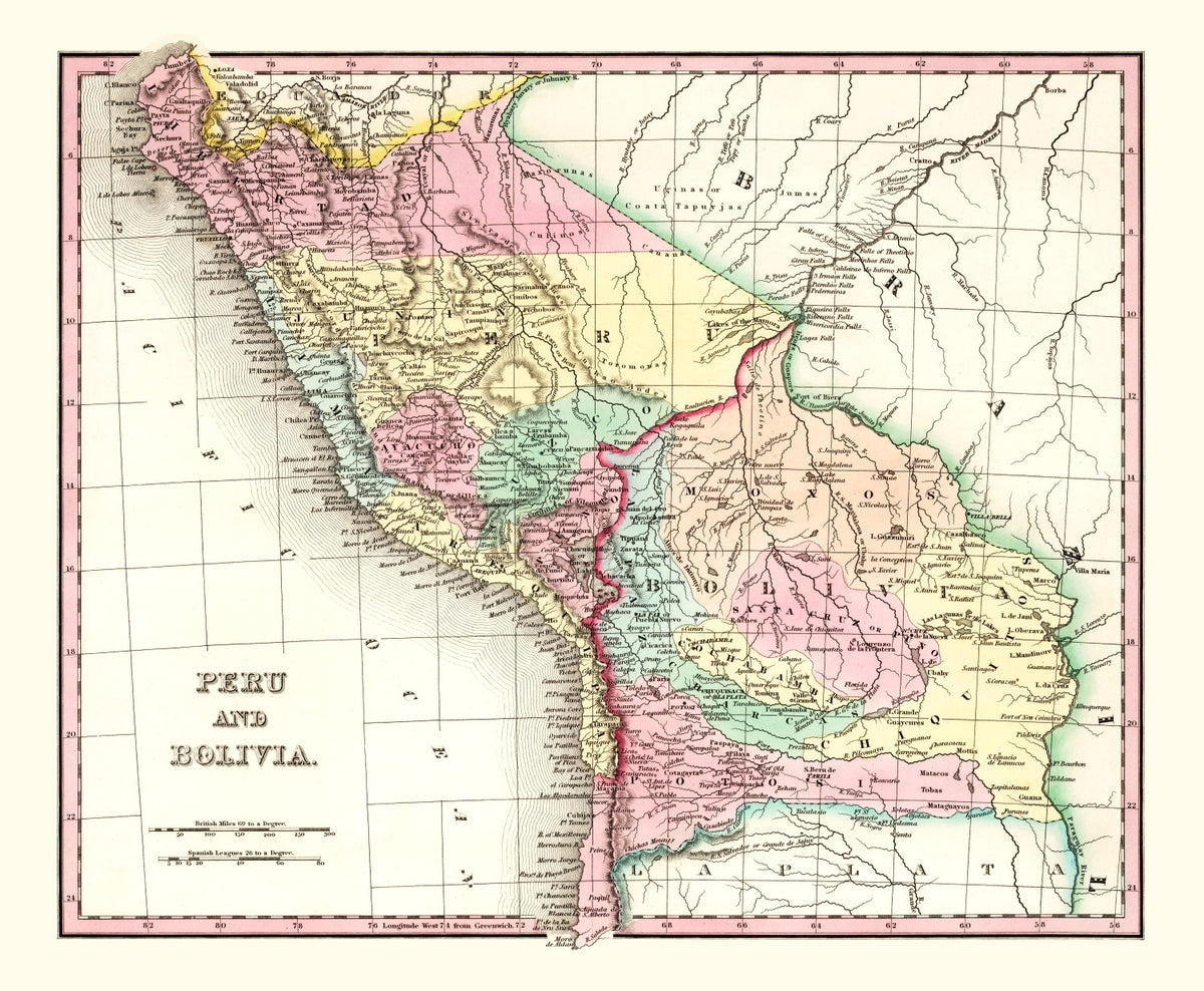 Preview of Vintage Map of Peru & Bolivia 1842