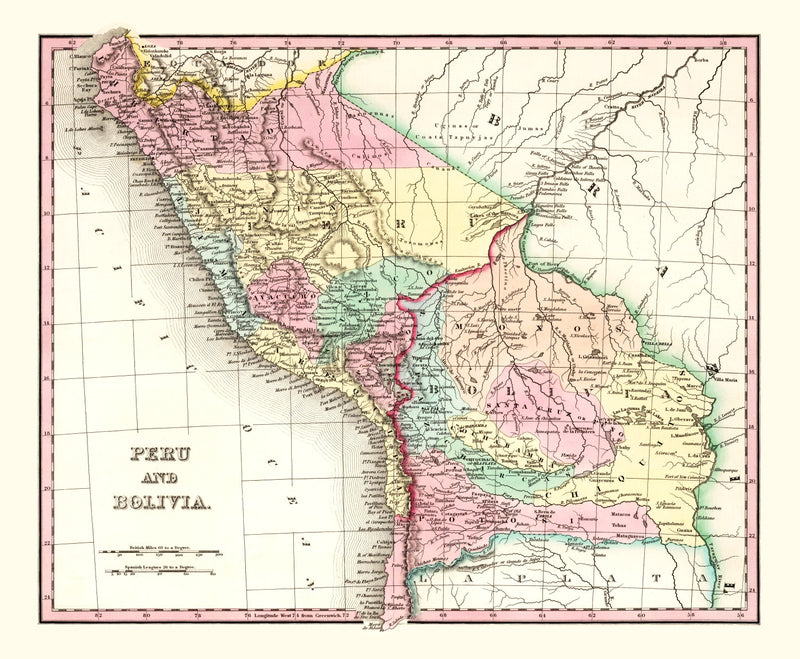 Size comparison using Vintage Map of Peru & Bolivia 1842
