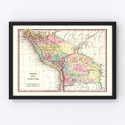 Peru, Bolivia Vintage Map 1842