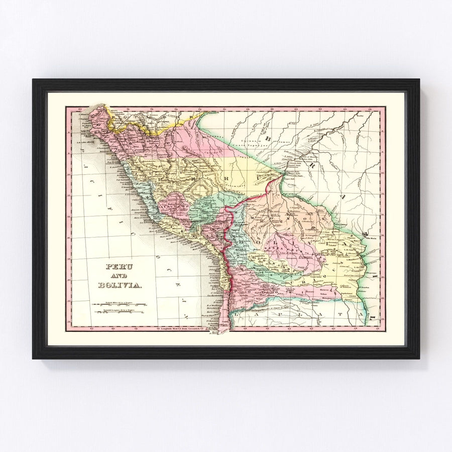Peru, Bolivia Vintage Map 1842