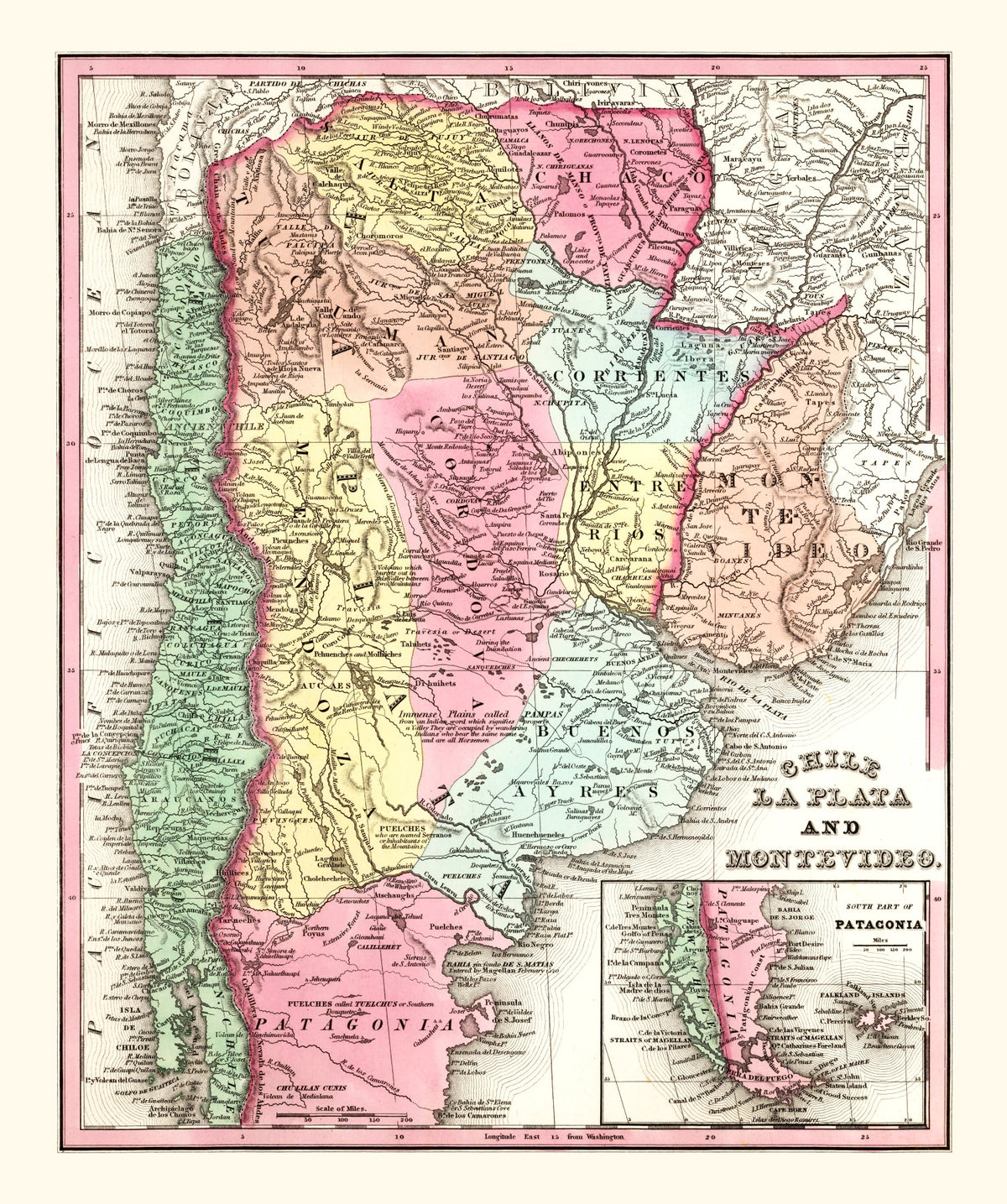 Preview of Vintage Map of Chile, Argentina And Uruguay 1842