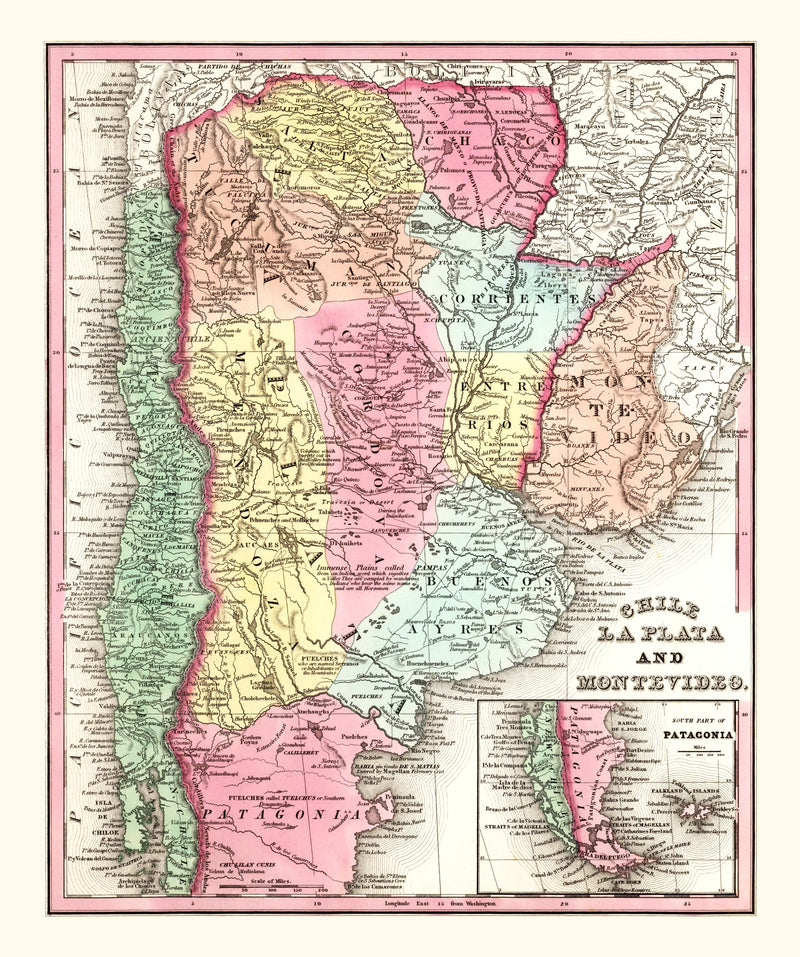 Size comparison using Vintage Map of Chile, Argentina And Uruguay 1842